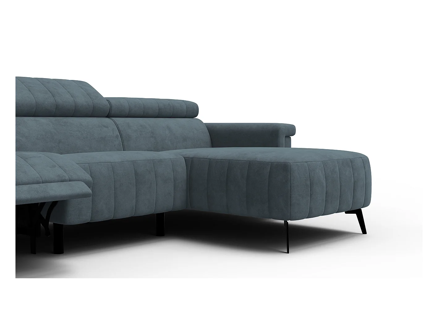 Canapé d'angle 4 places NORDEL, tissu bleu gris