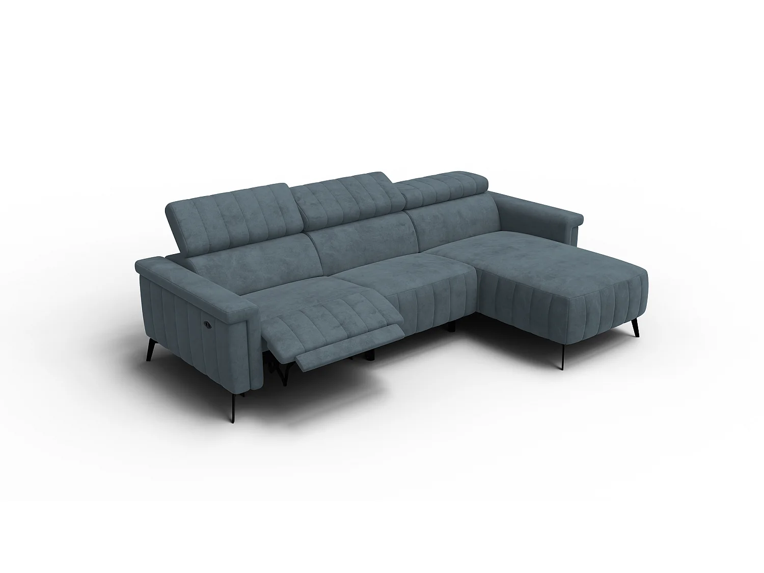 Canapé d'angle 4 places NORDEL, tissu bleu gris