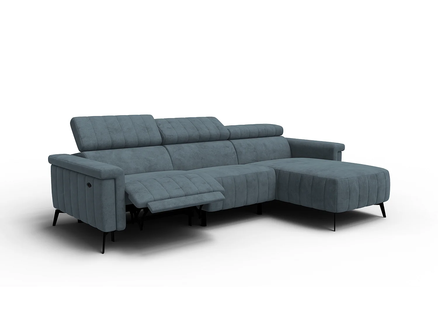 Canapé d'angle 4 places NORDEL, tissu bleu gris