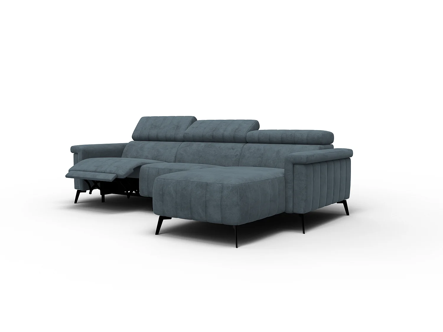 Canapé d'angle 4 places NORDEL, tissu bleu gris