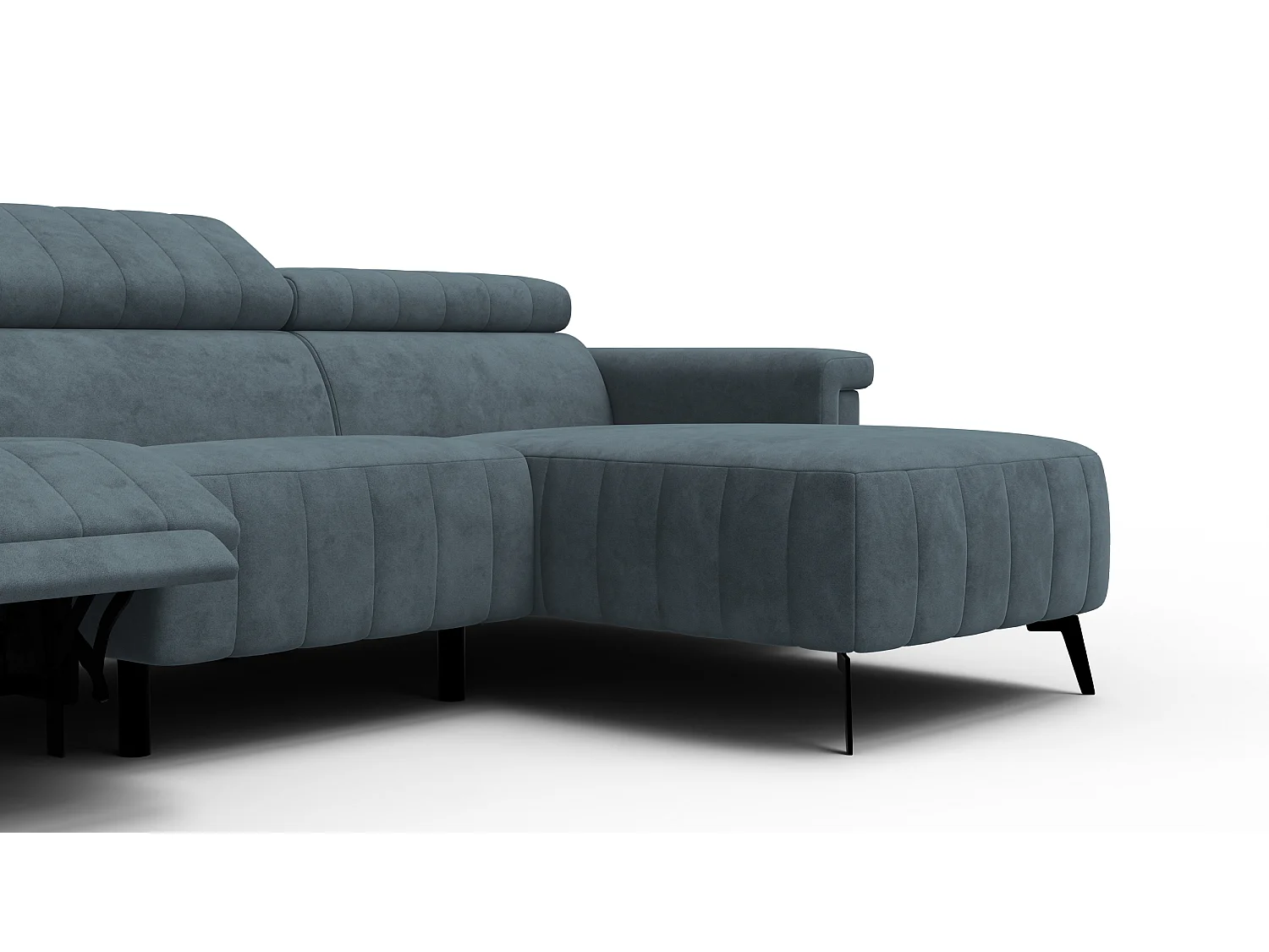 Canapé d'angle 4 places NORDEL, tissu bleu gris