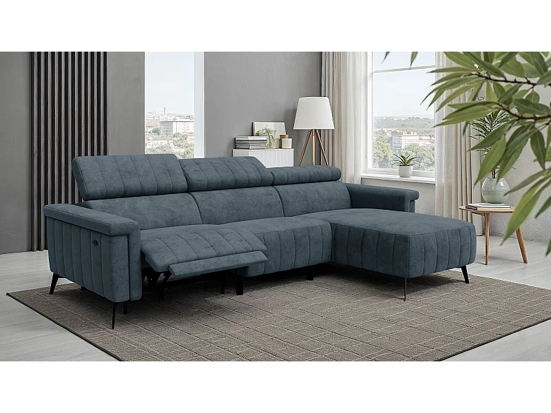 Canapé d'angle 4 places NORDEL, tissu bleu gris