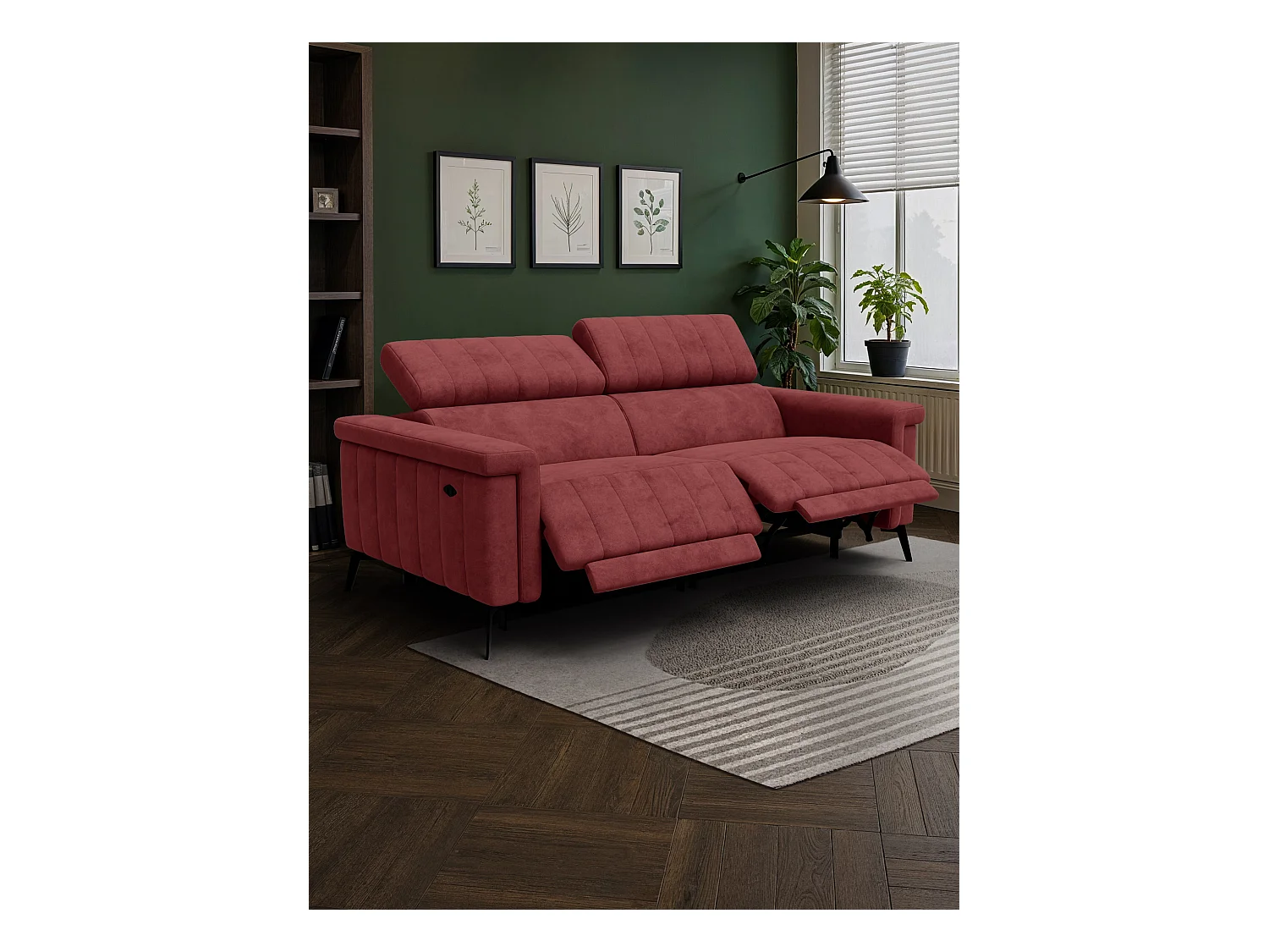 Canapé relax 3 places NORDEL, tissu bordeaux