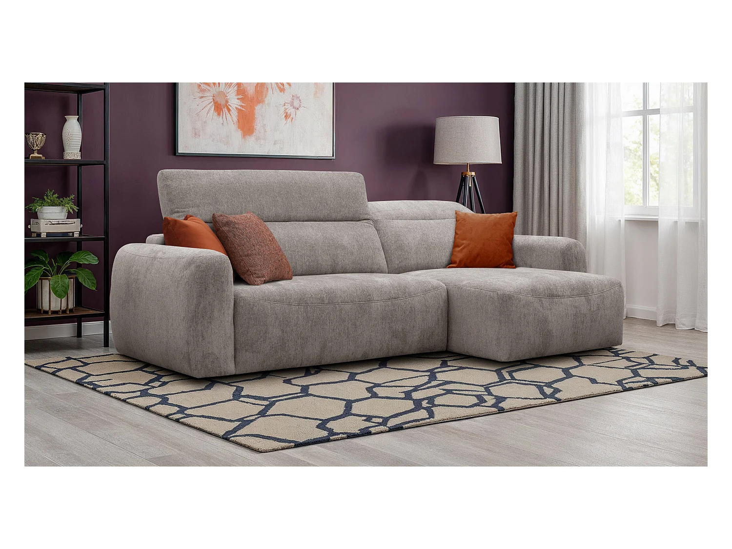 Canapé d'angle 4 places NERO, tissu beige