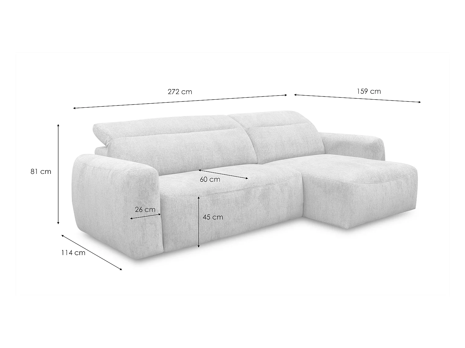 Canapé d'angle 4 places NERO, tissu beige