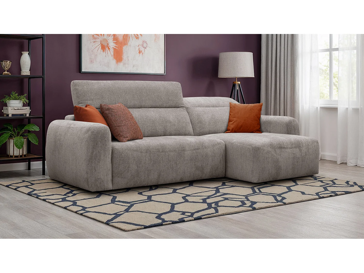 Canapé d'angle 4 places NERO, tissu beige