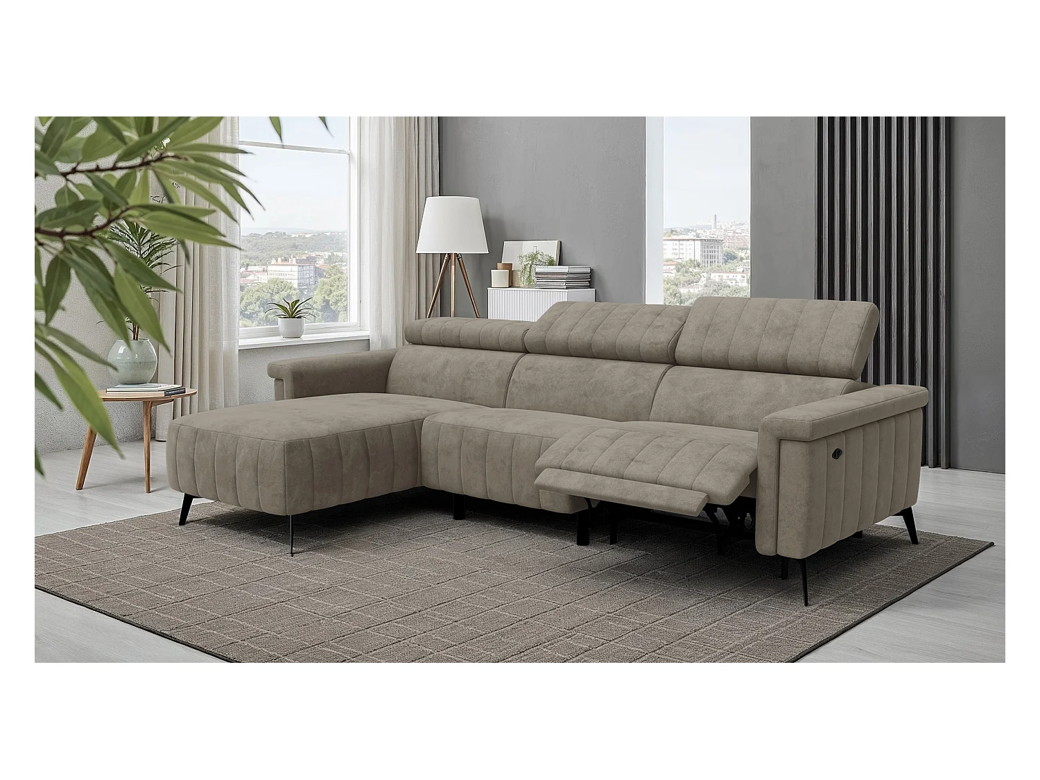 Canapé d'angle 4 places NORDEL, tissu beige foncé