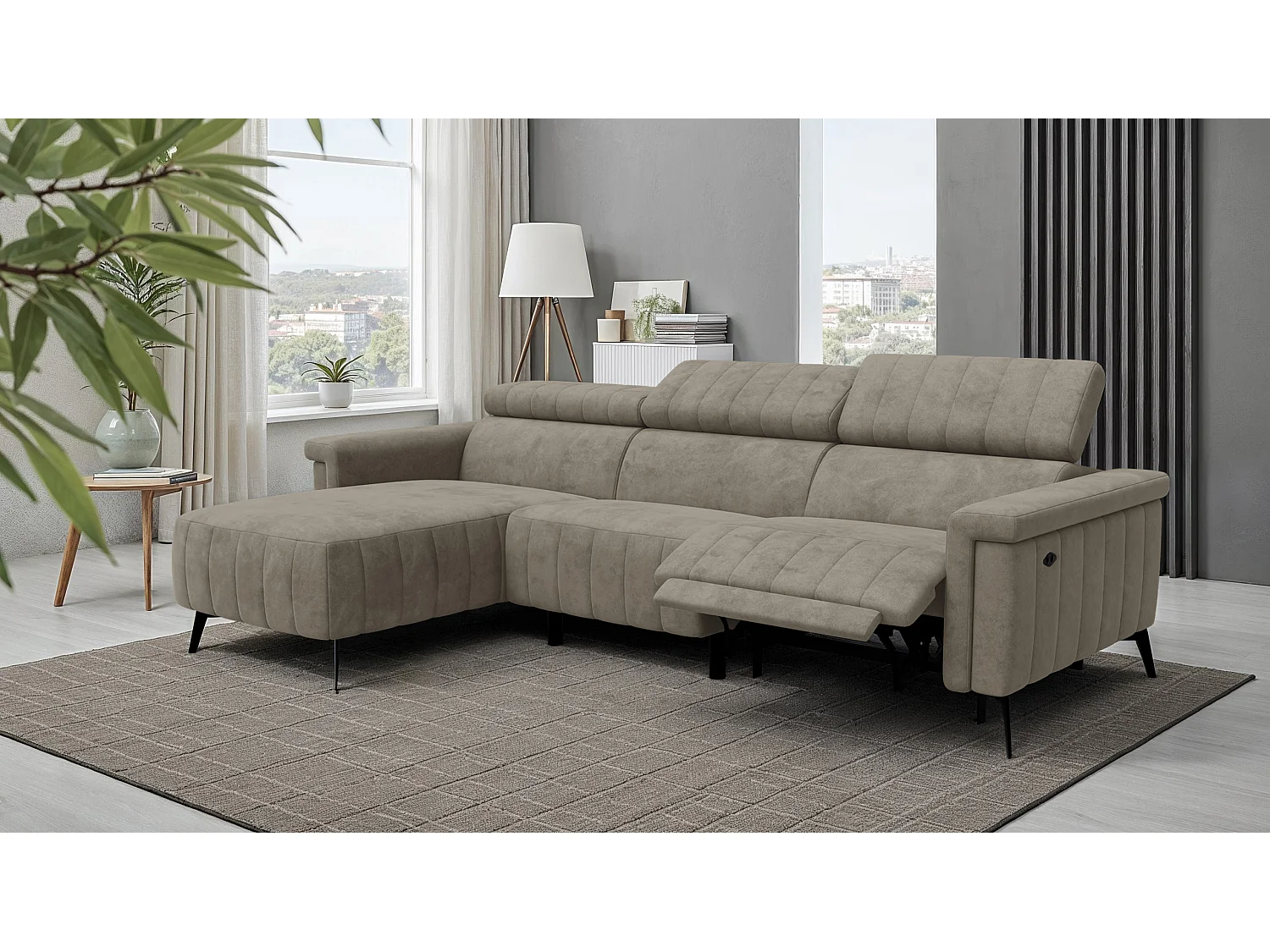 Canapé d'angle 4 places NORDEL, tissu beige foncé