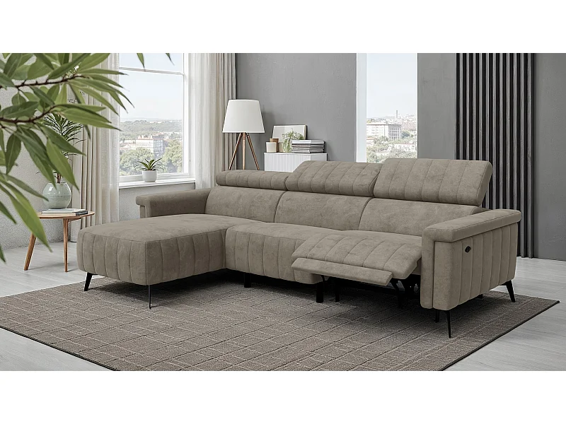 Canapé d'angle 4 places NORDEL, tissu beige foncé