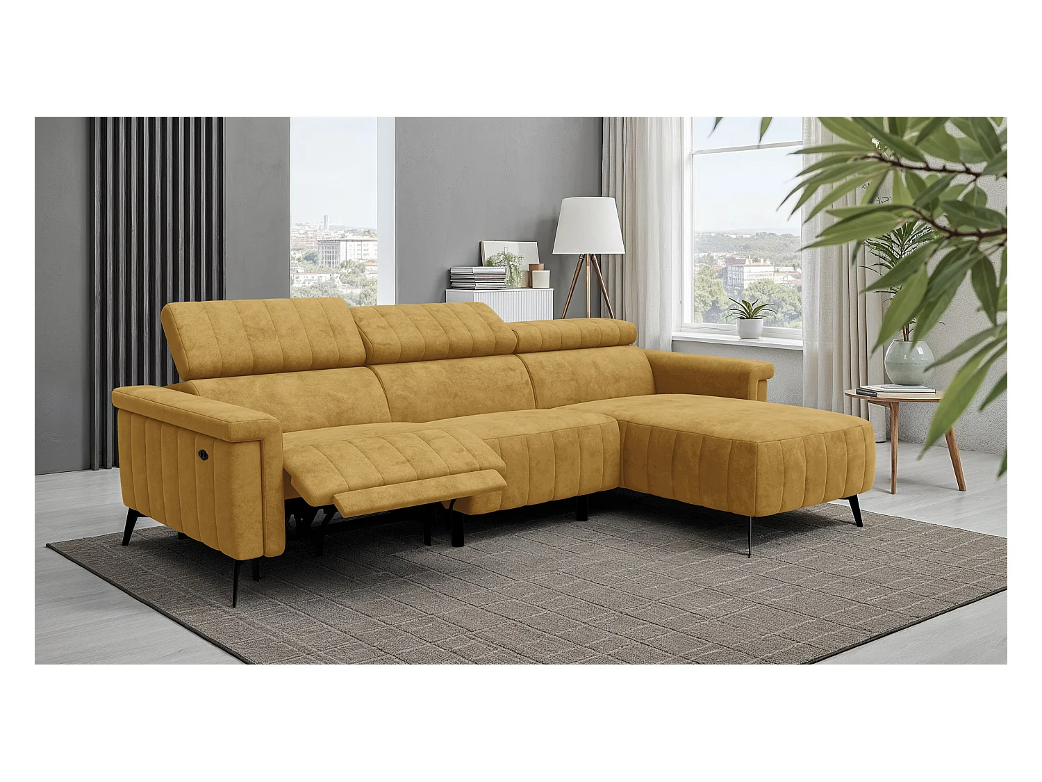 Canapé d'angle 4 places NORDEL, tissu moutarde