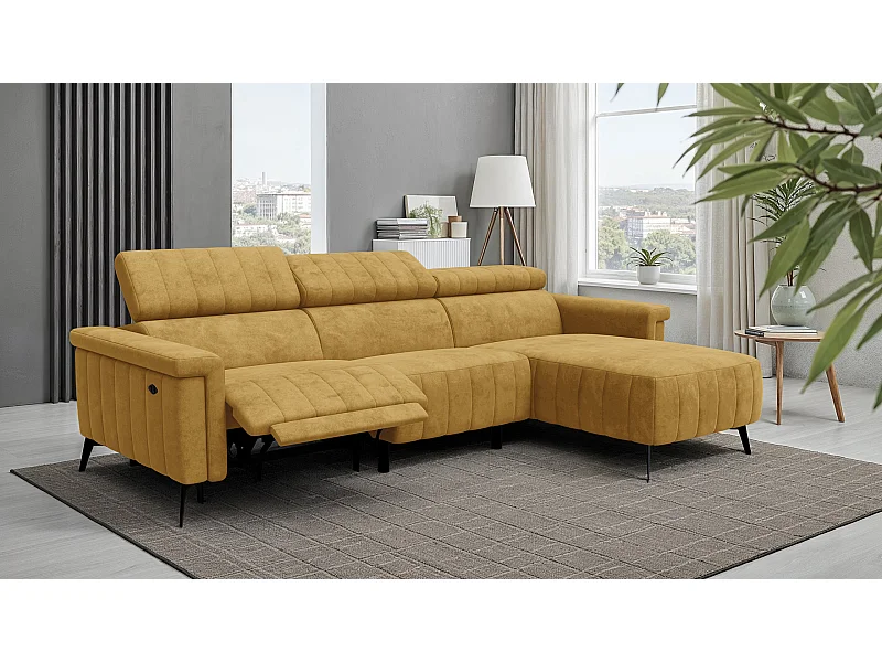 Canapé d'angle 4 places NORDEL, tissu moutarde