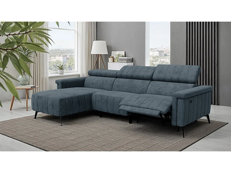 Canapé d'angle 4 places NORDEL, tissu bleu gris