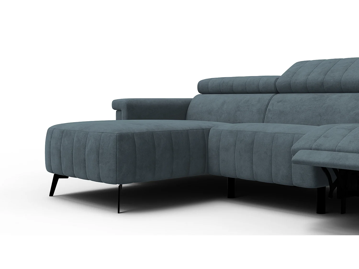 Canapé d'angle 4 places NORDEL, tissu bleu gris