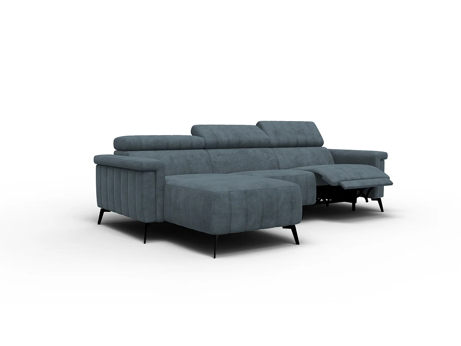 Canapé d'angle 4 places NORDEL, tissu bleu gris