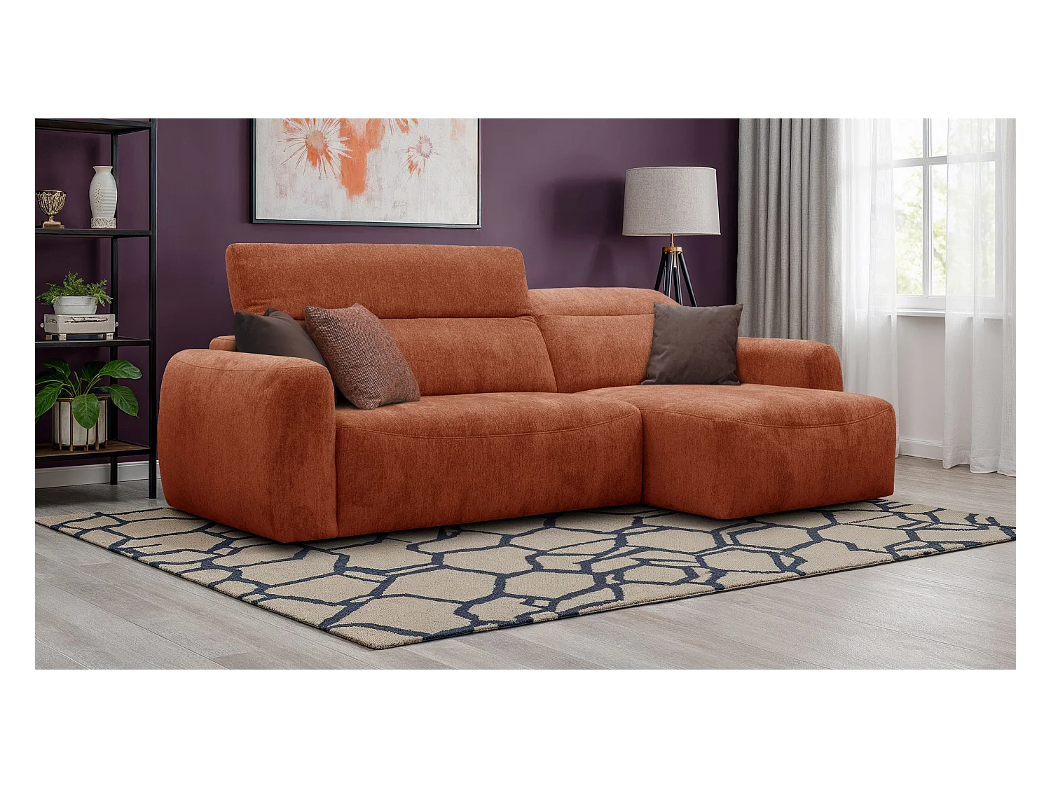 Canapé d'angle 4 places NERO, tissu orange