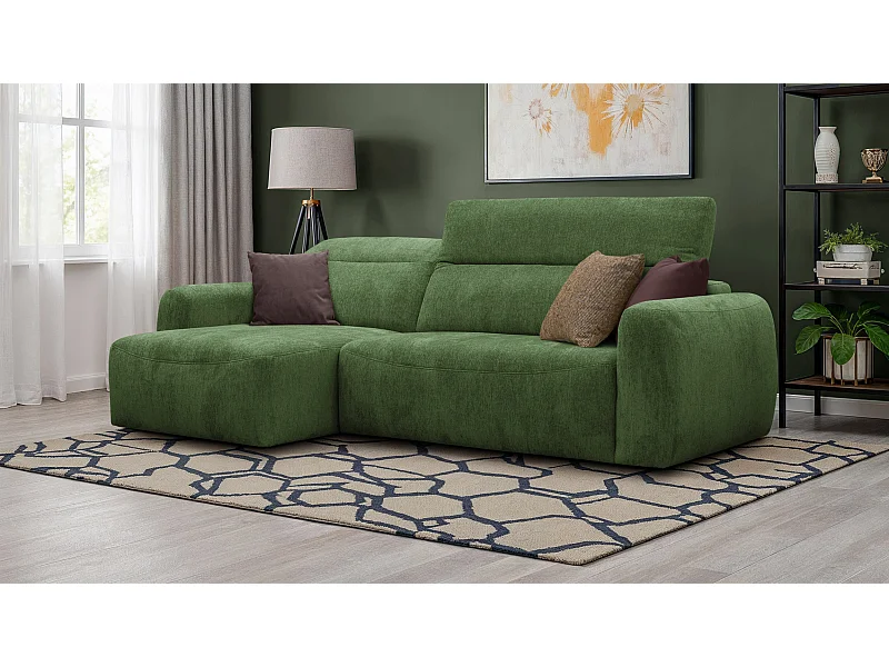 Canapé d'angle 4 places NERO, tissu vert