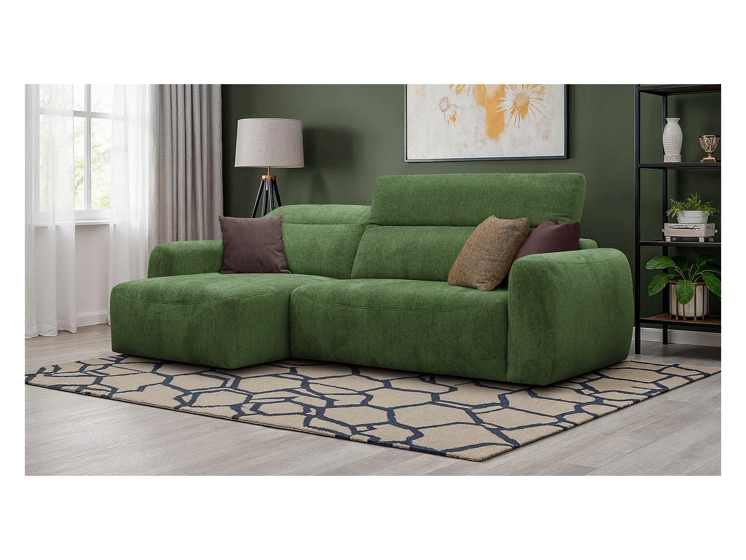 Canapé d'angle 4 places NERO, tissu vert