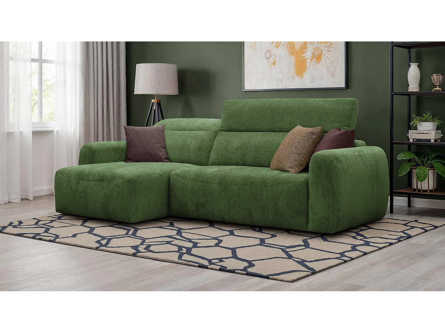 Ecksofa 4-Sitzer links NERO, dunkelgrün