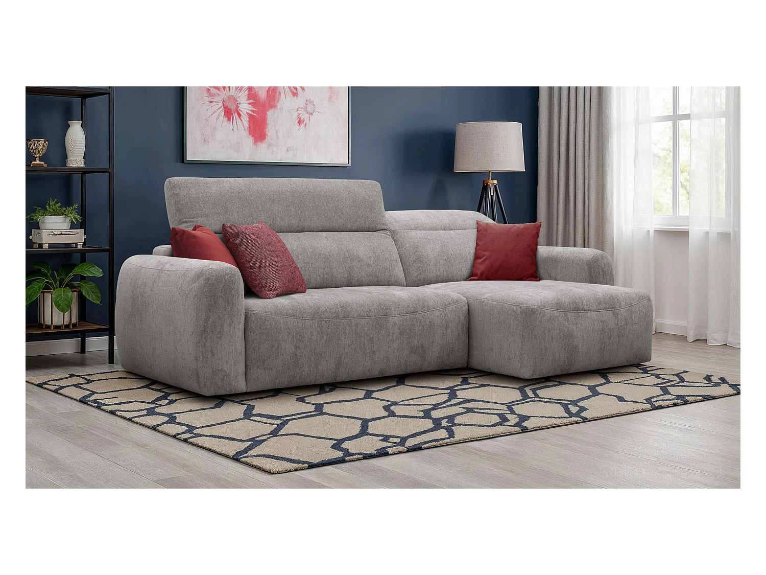 Canapé d'angle 4 places NERO, tissu gris