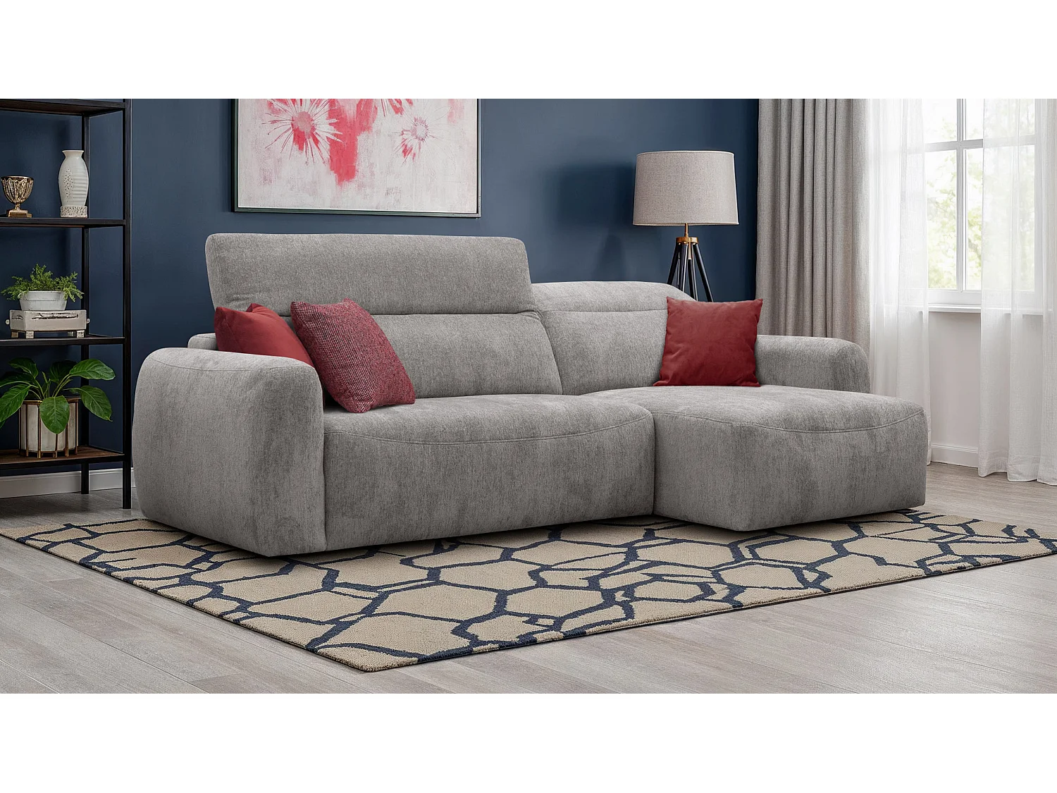 Canapé d'angle 4 places NERO, tissu gris