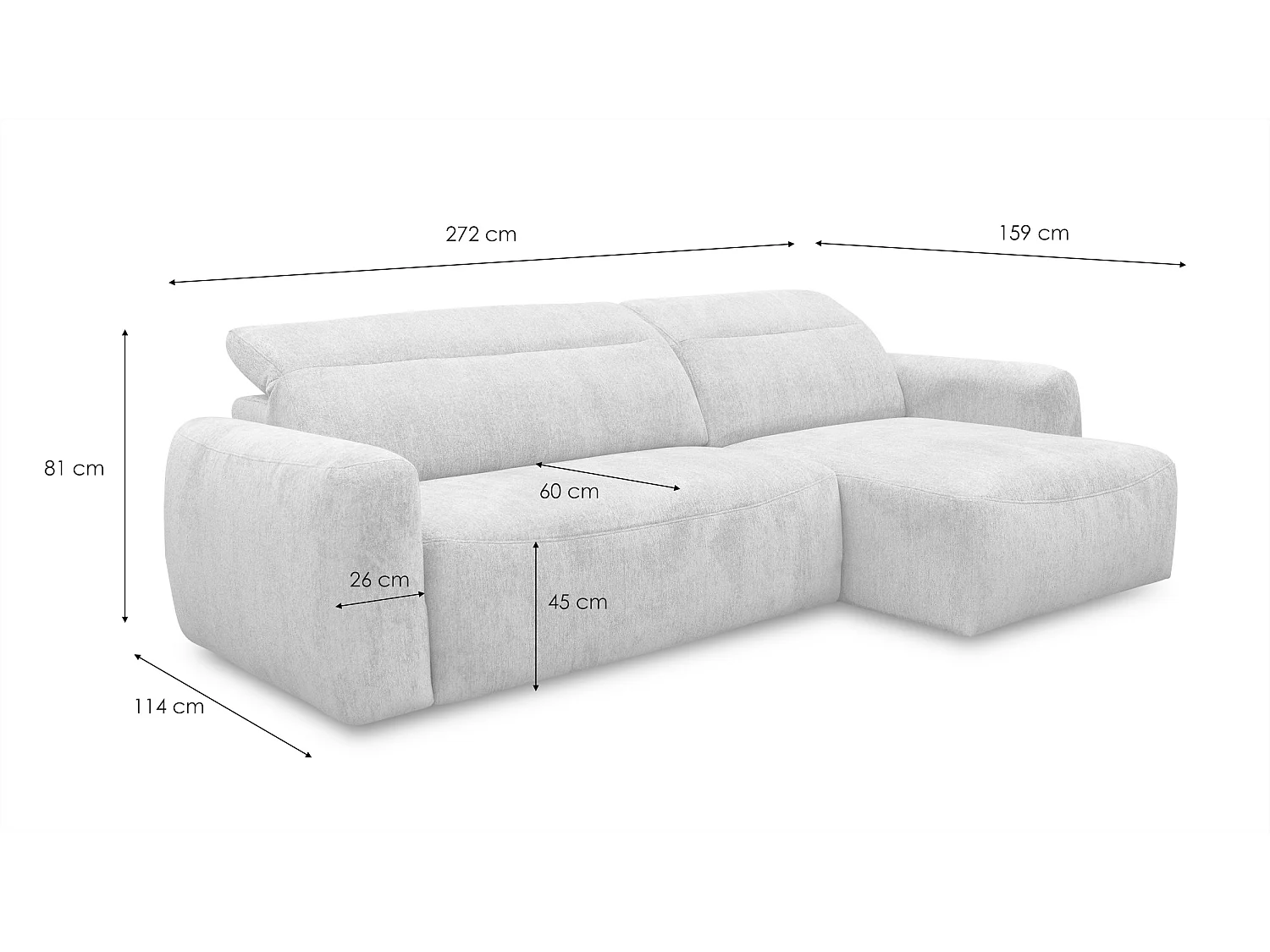 Ecksofa 4-Sitzer rechts NERO, platingrau