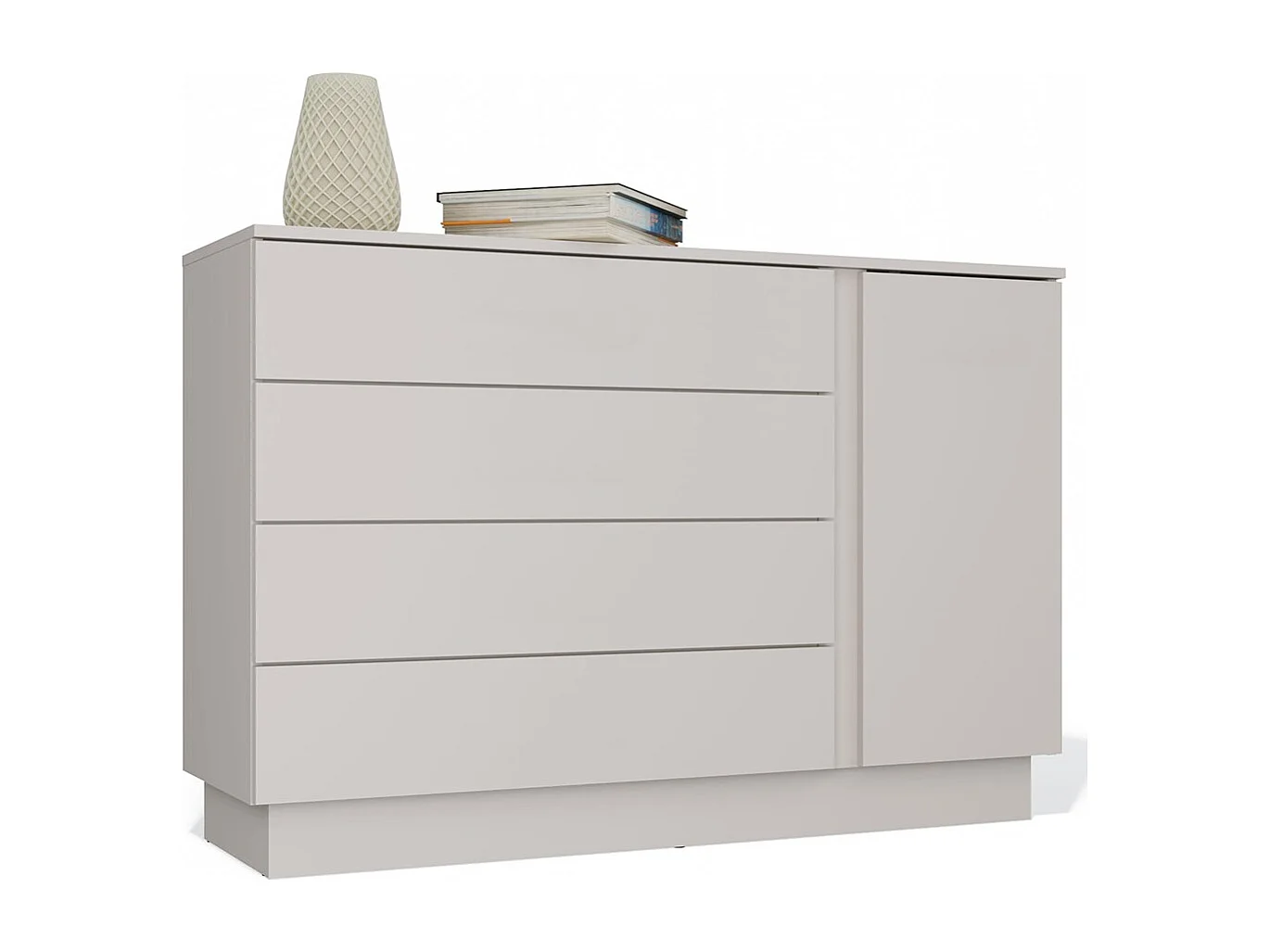 Kommode AMBER 125 cm beige Kaschmir 1 Tür 4 Schubladen modernes Design mit schwarzen Griffen