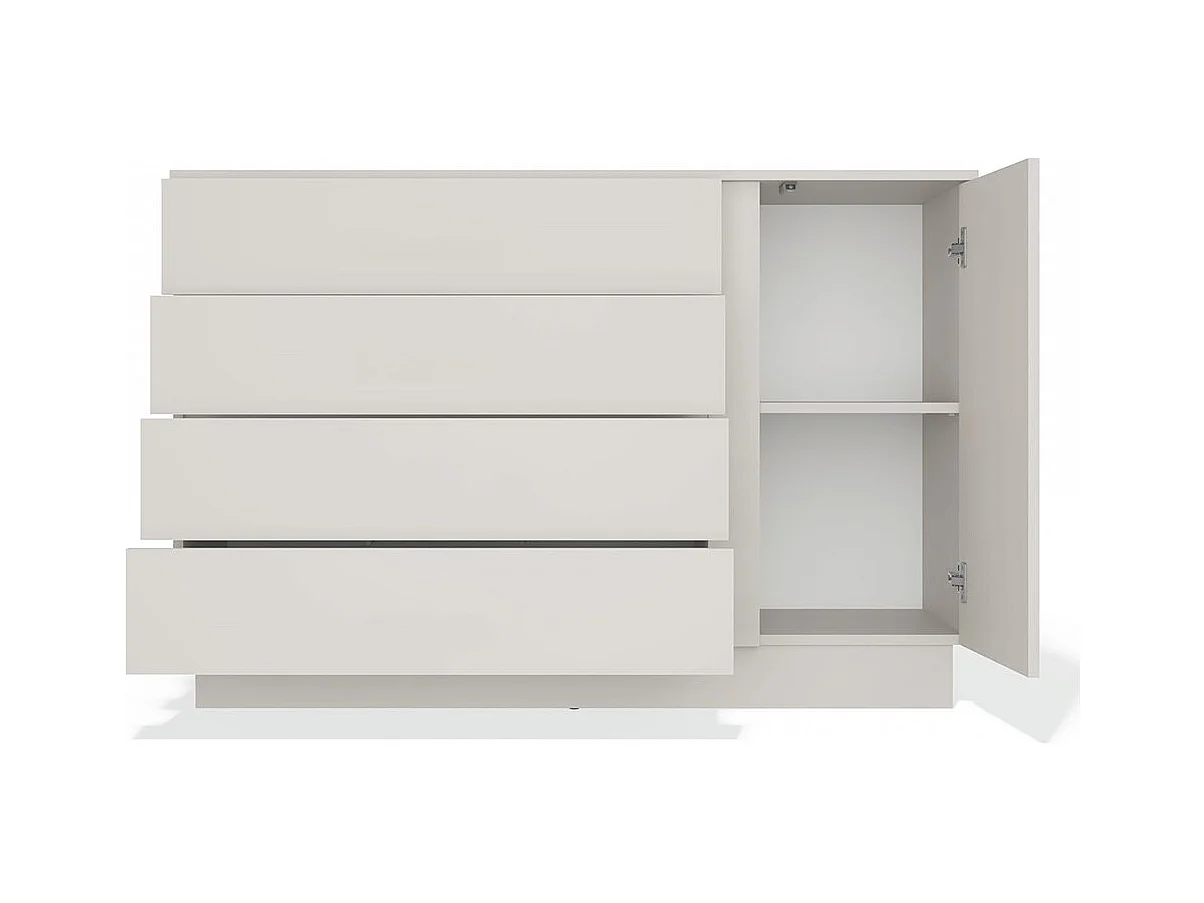 Kommode AMBER 125 cm beige Kaschmir 1 Tür 4 Schubladen modernes Design mit schwarzen Griffen