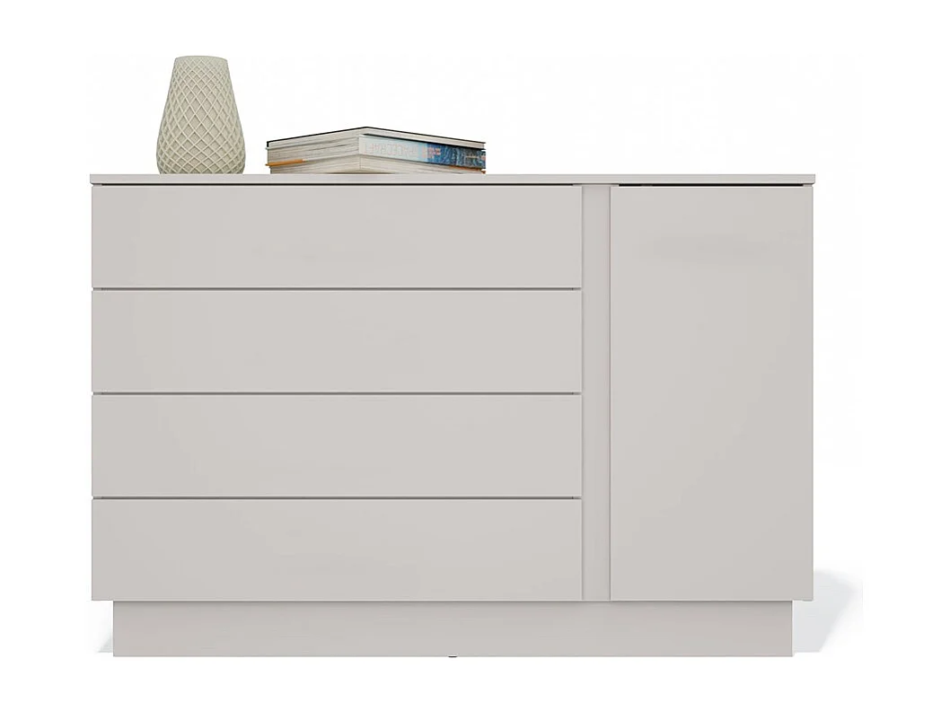 Kommode AMBER 125 cm beige Kaschmir 1 Tür 4 Schubladen modernes Design mit schwarzen Griffen