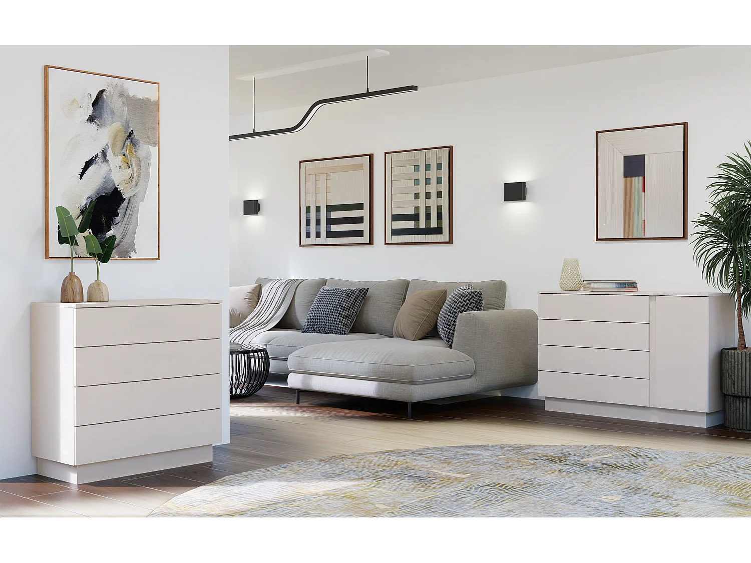 AMBER - Cassettiera 125 cm con 1 anta e 4 cassetti per camera da letto - Beige