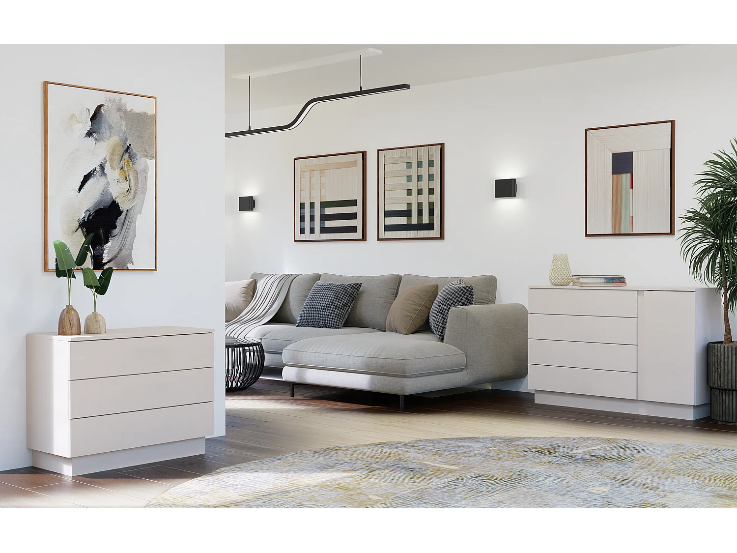 AMBER - Cassettiera con 3 cassetti 85×66×40 per camera da letto e soggiorno - Beige