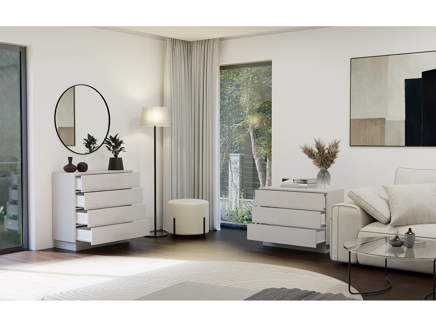 AMBER - Cassettiera con 3 cassetti 85×66×40 per camera da letto e soggiorno - Beige