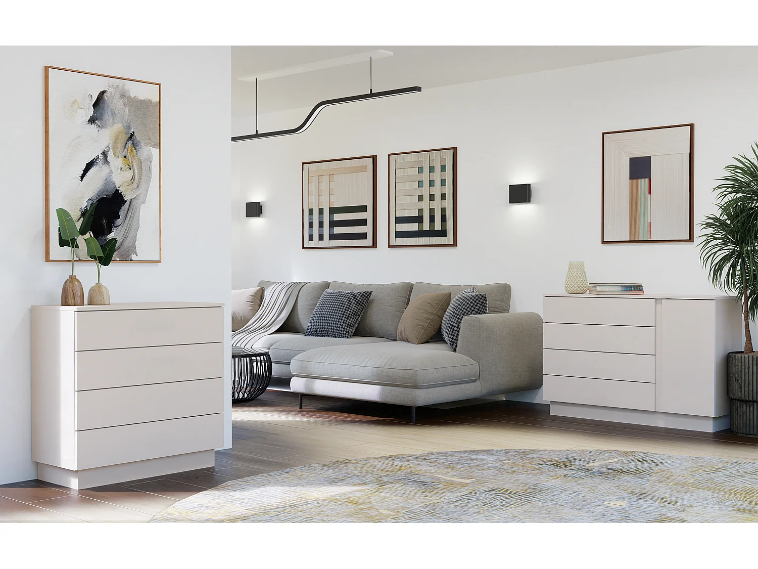 AMBER - Cassettiera con 3 cassetti 85×66×40 per camera da letto e soggiorno - Beige