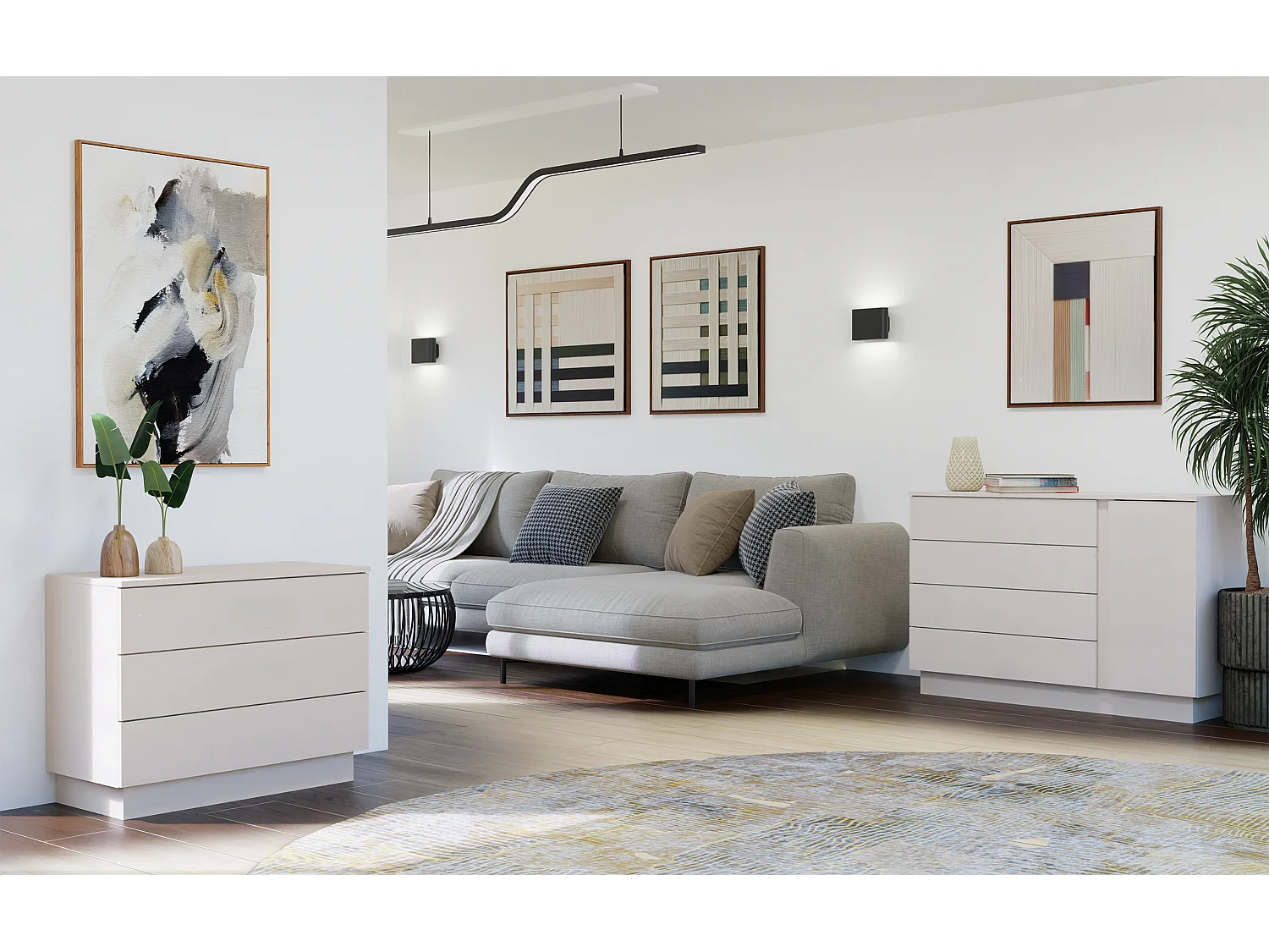 AMBER - Cassettiera con 3 cassetti 85×66×40 per camera da letto e soggiorno - Beige