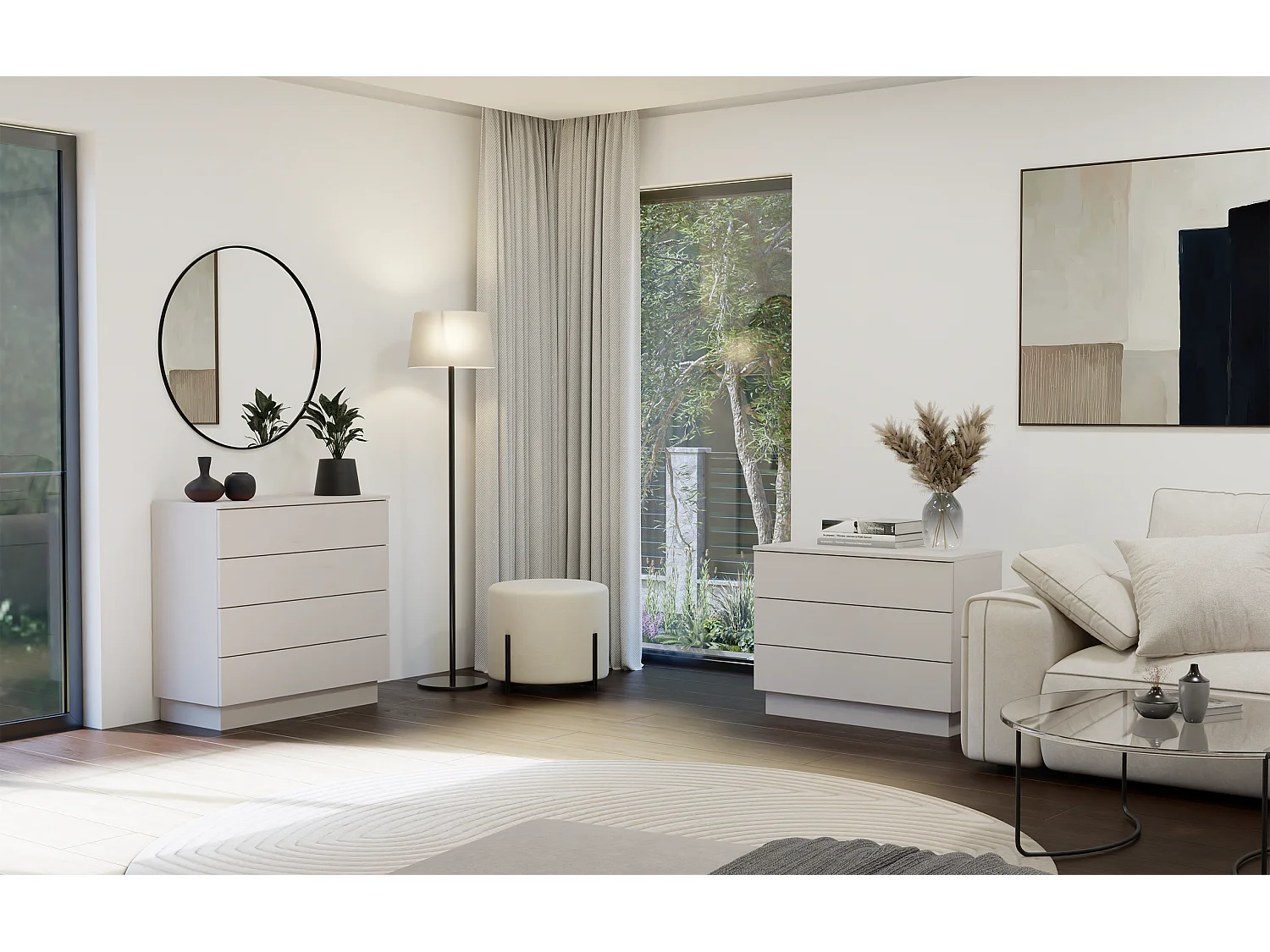 AMBER - Cassettiera con 4 cassetti 85×84×40 per camera da letto e soggiorno - Beige