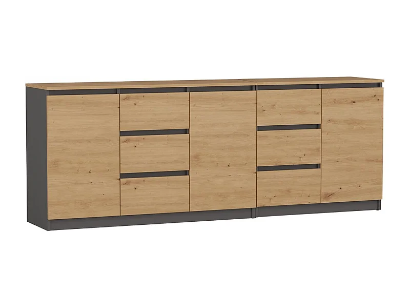 Komoda COSTA | Antracyt/Dąb Artisan | 200x40x75 cm | 3 Drzwi, 6 Szuflad