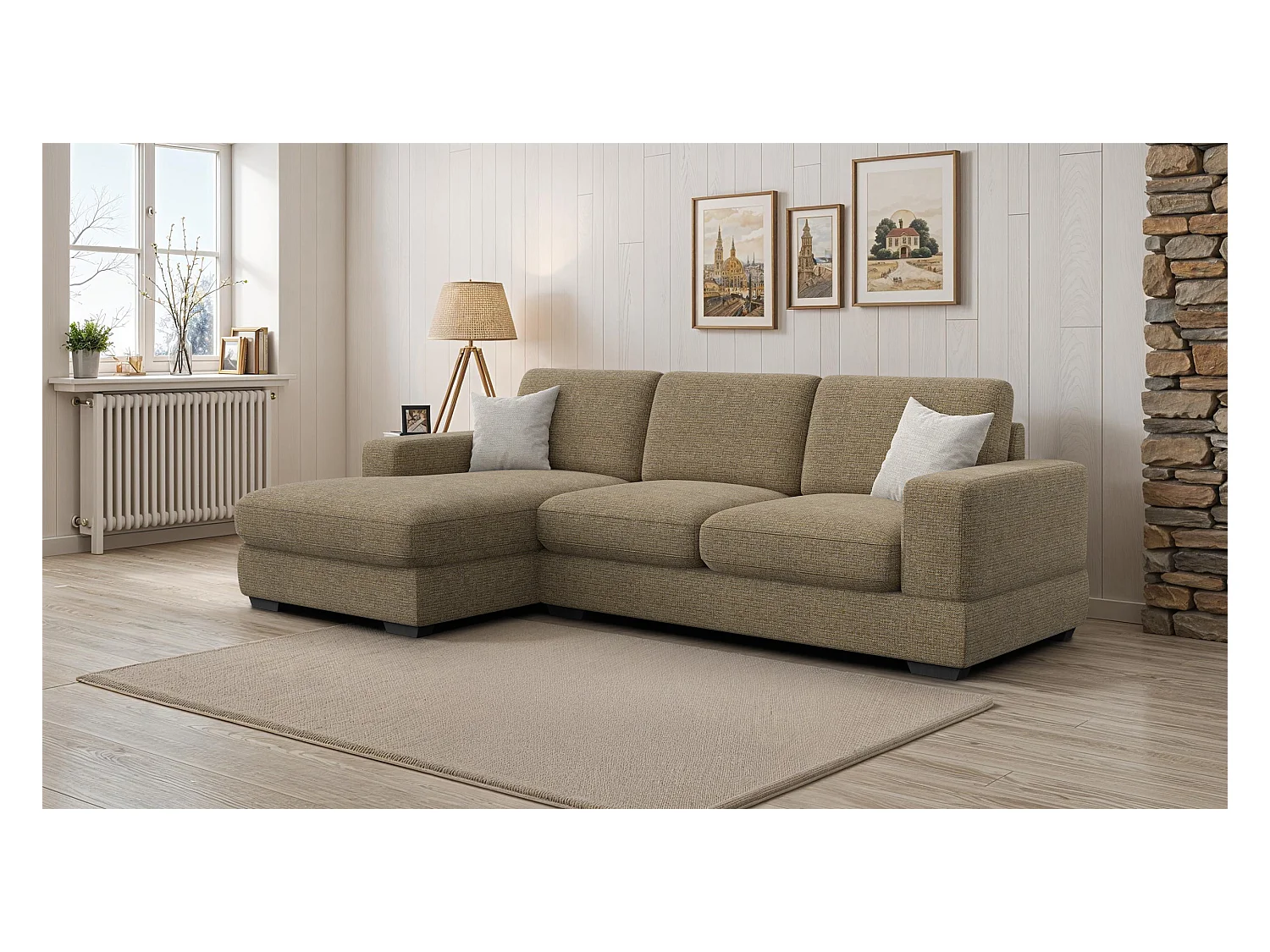 Canapé d'angle gauche 4 places OTTO, tissu taupe