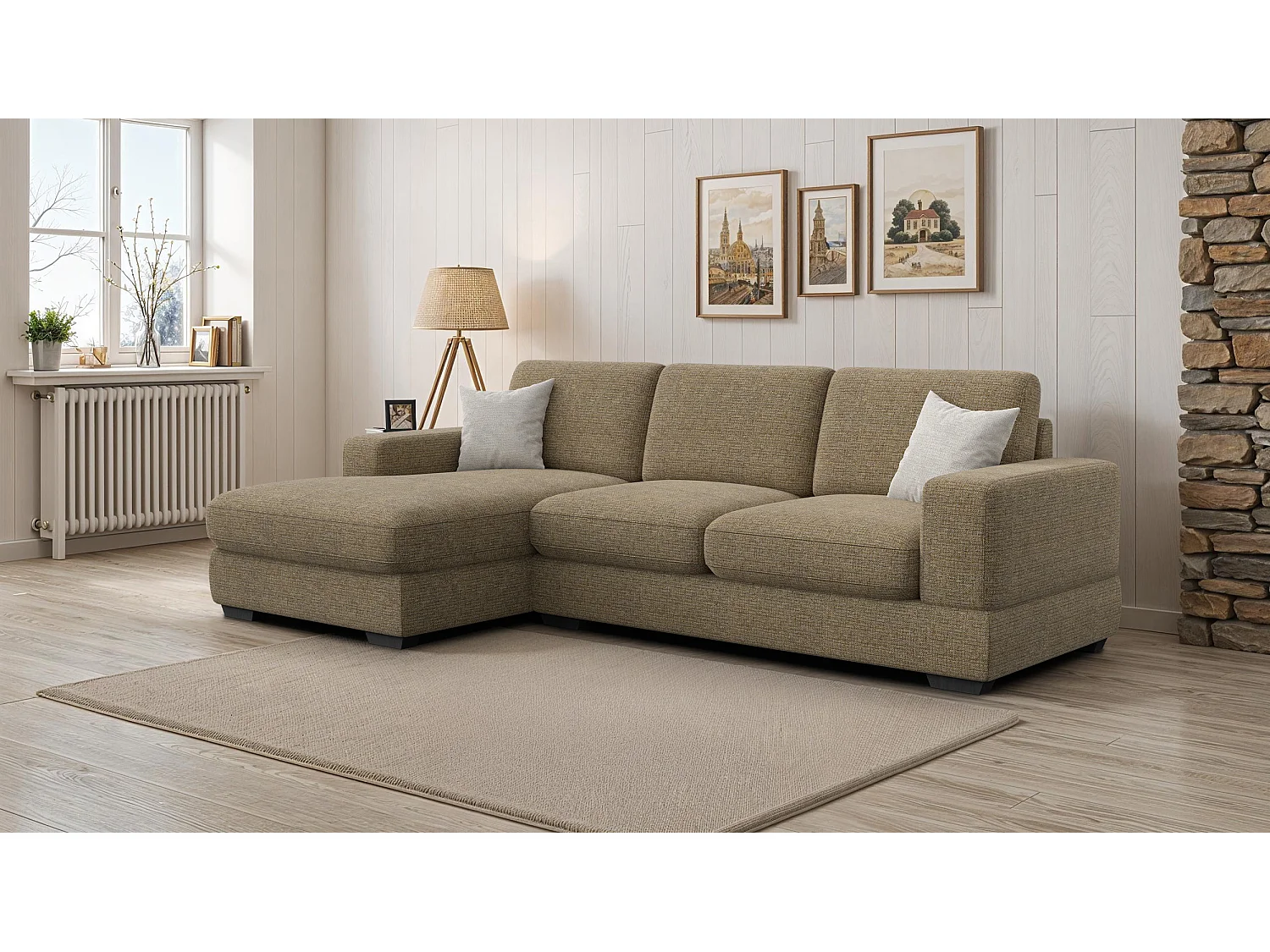 Canapé d'angle gauche 4 places OTTO, tissu taupe