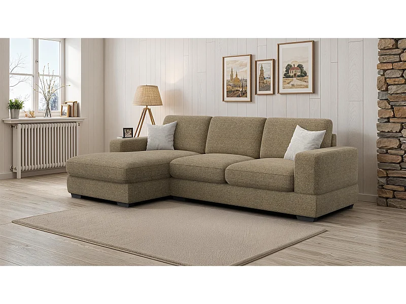 Canapé d'angle gauche 4 places OTTO, tissu taupe