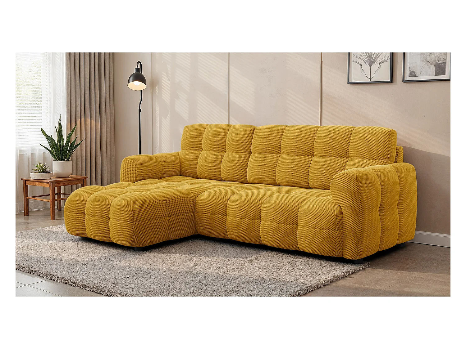 CANAPÉ D'ANGLE MELLOW 3 places, tissu jaune