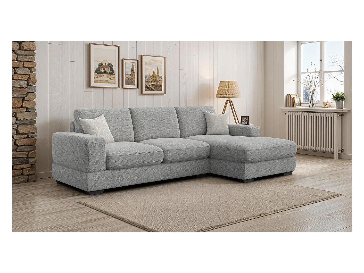 Canapé d'angle droit 4 places OTTO, tissu gris