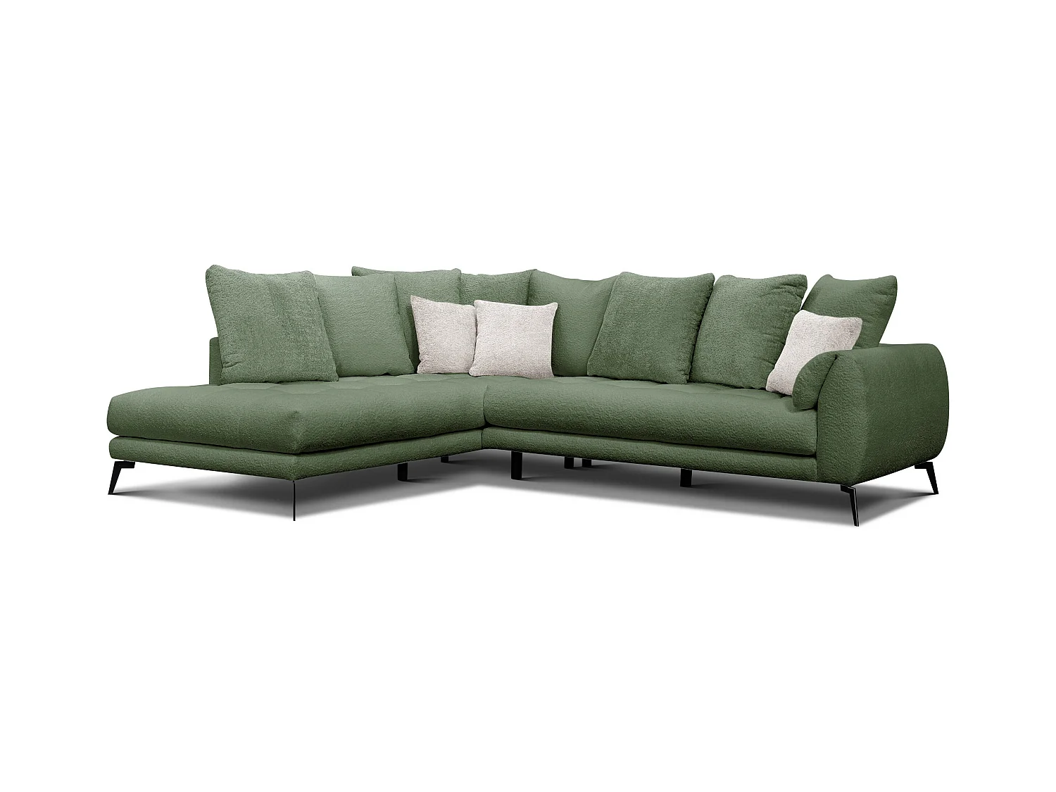 Canapé d'angle 5 places CALME, tissu olive