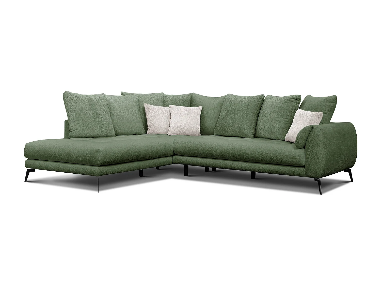 Canapé d'angle 5 places CALME, tissu olive