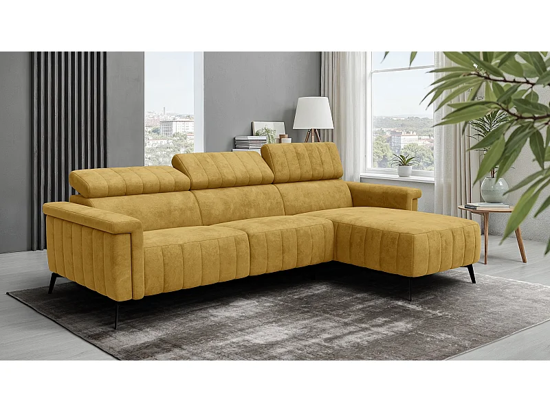 Canapé d'angle 4 places NORDEL, tissu moutarde