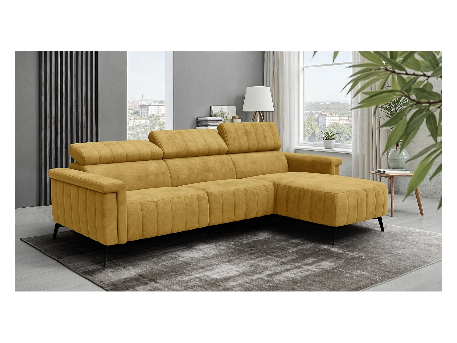 Canapé d'angle 4 places NORDEL, tissu moutarde