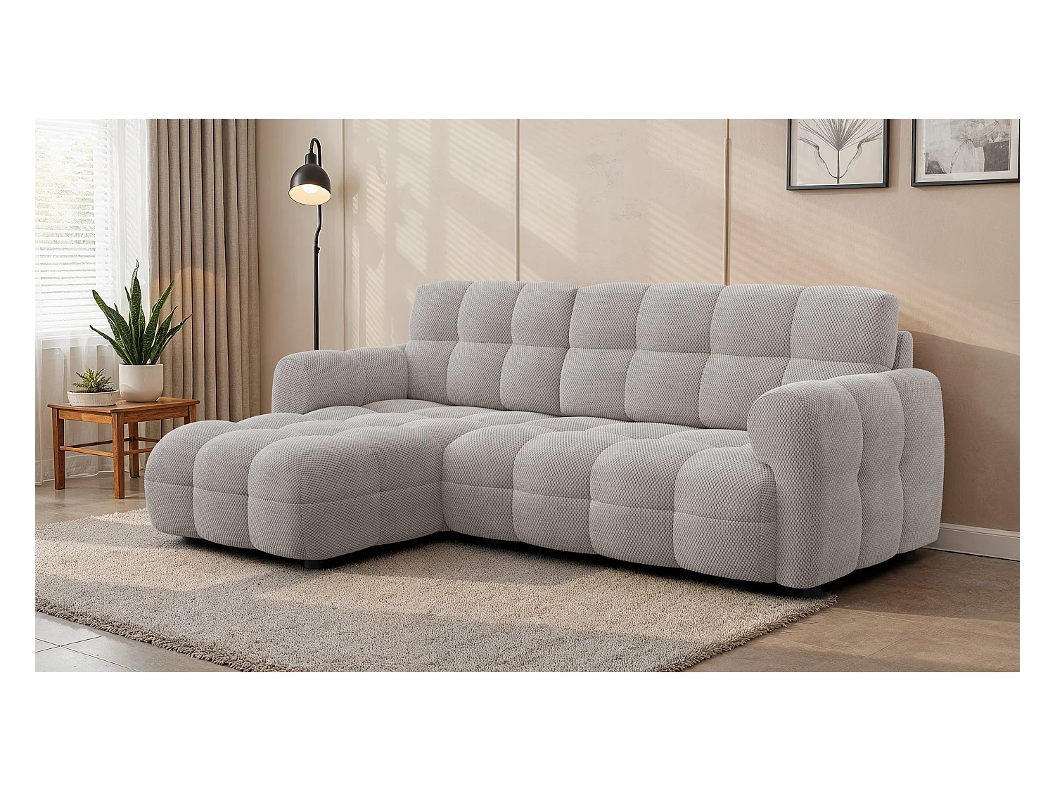 CANAPÉ D'ANGLE MELLOW 3 places, tissu beige