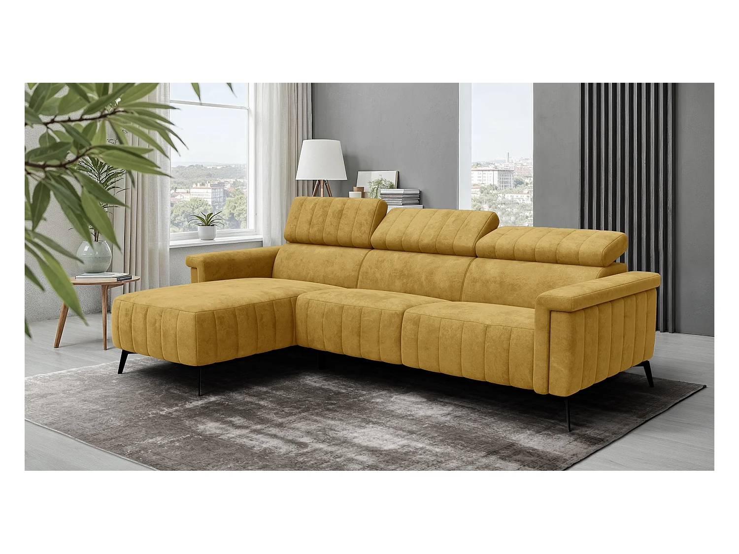 Canapé d'angle 4 places NORDEL, tissu moutarde