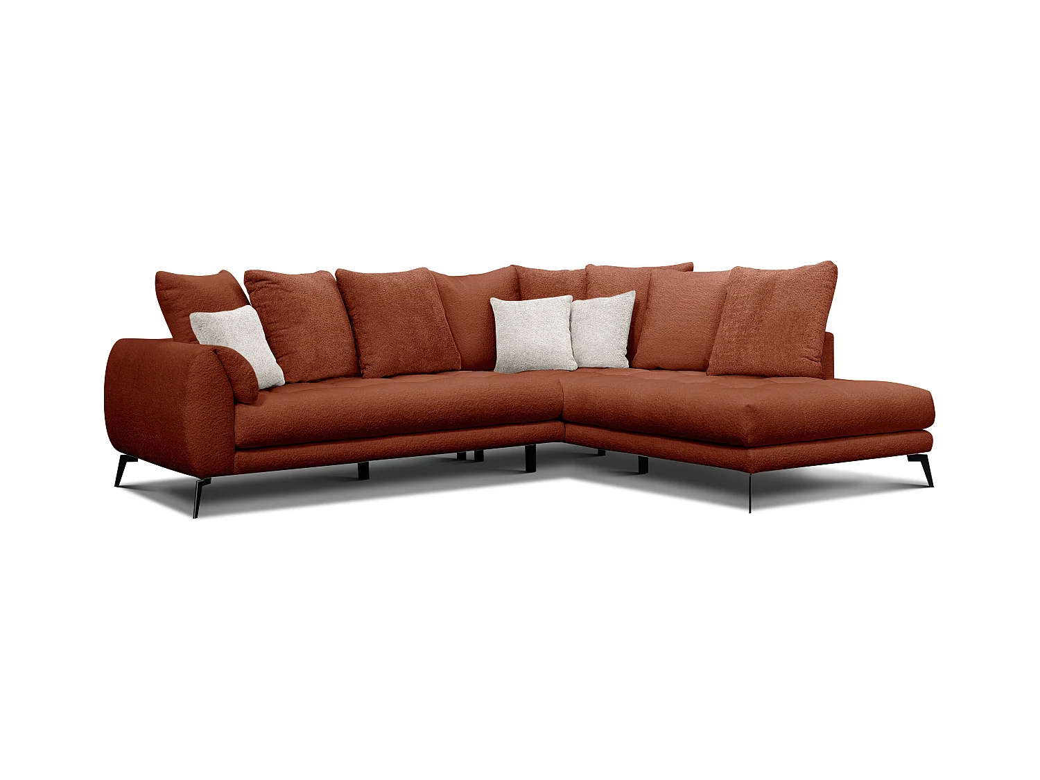 Canapé d'angle 5 places CALME, tissu orange foncé