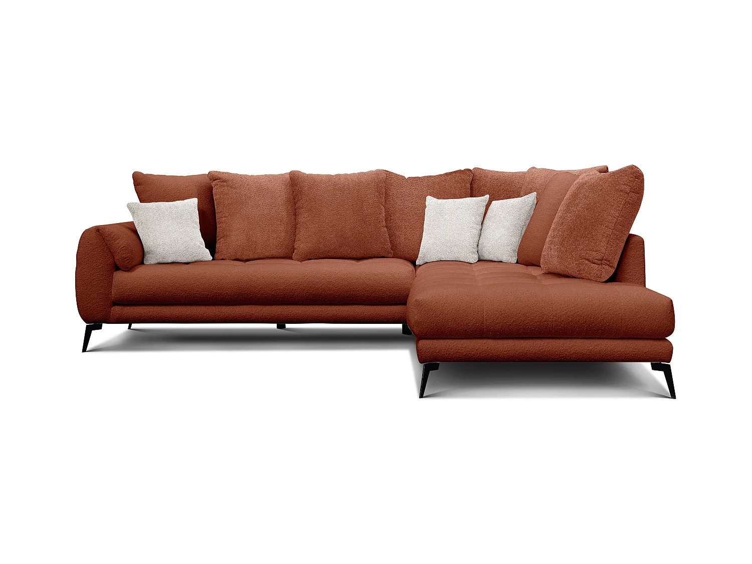 Canapé d'angle 5 places CALME, tissu orange foncé