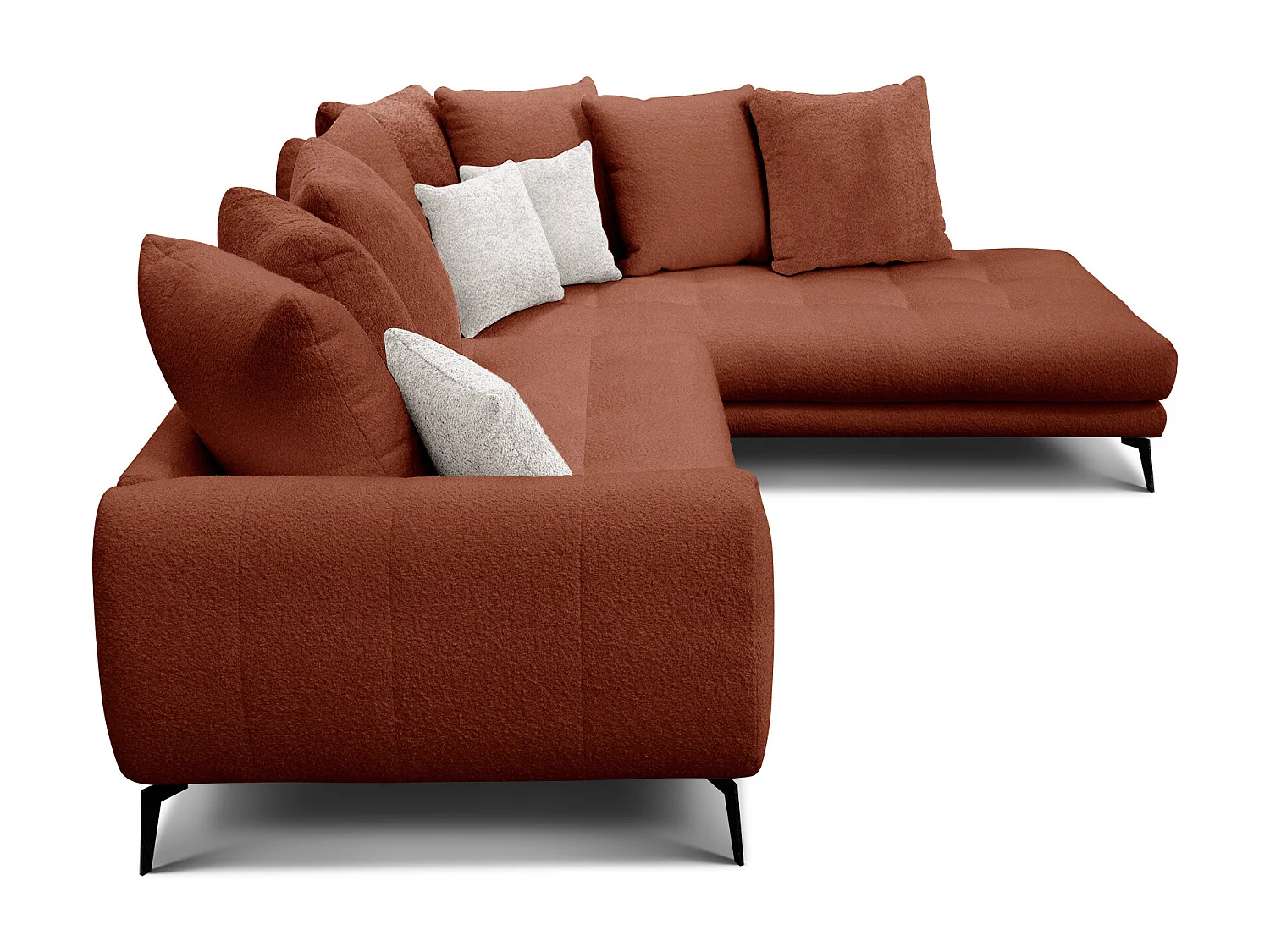 Canapé d'angle 5 places CALME, tissu orange foncé