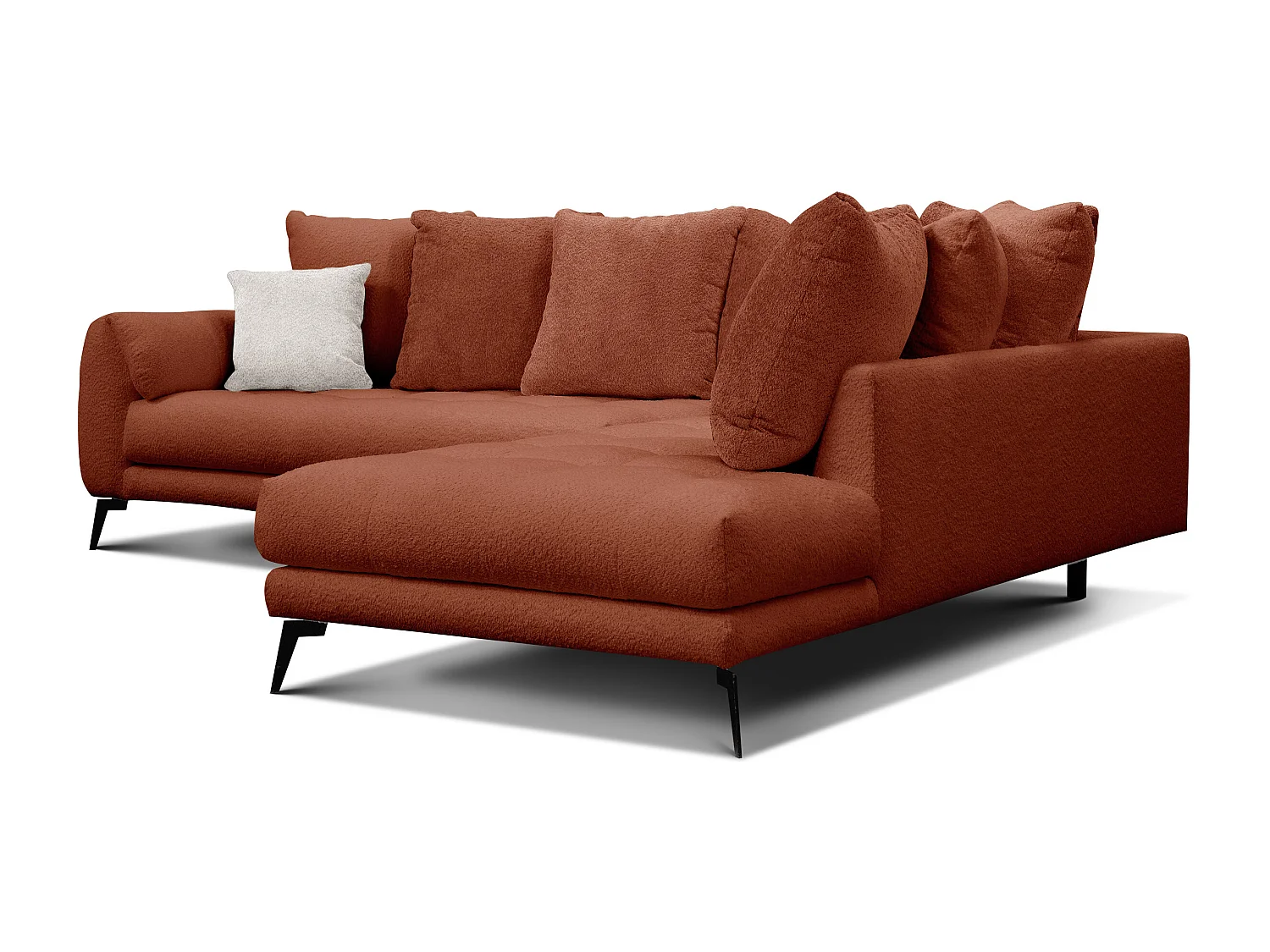 Canapé d'angle 5 places CALME, tissu orange foncé